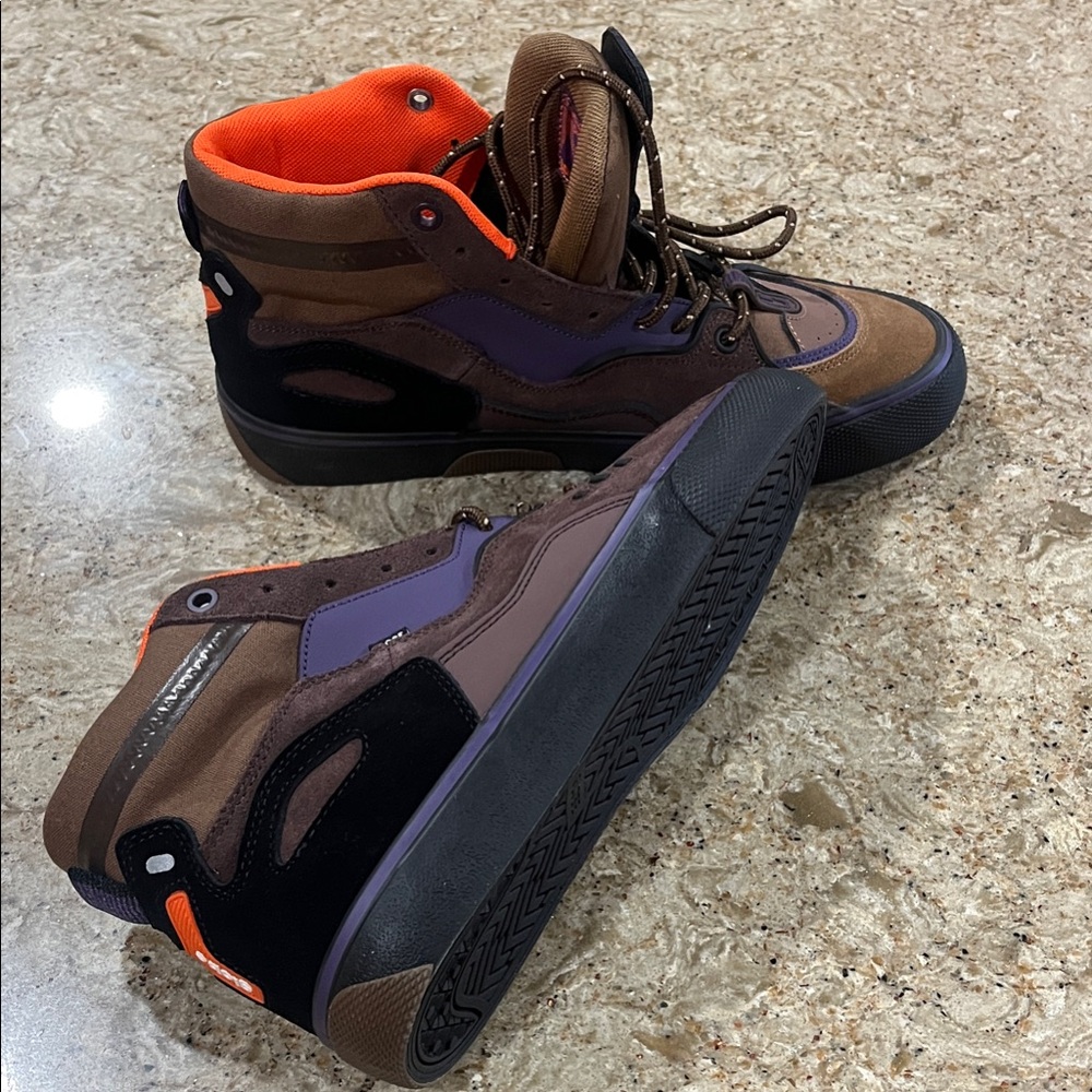 Globe Spirit Brown and Black High-Top skate shoes with Orange Accents
